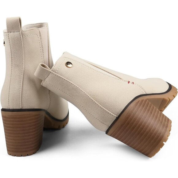 Jabasic Womens Sand Chelsea Block Heel Slip On Faux Suede Classic Ankle Booties - Picture 5 of 6